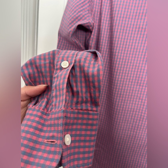Faherty Men's Movement™ Shirt - Blue Rose Gingham Plaid size small preppy work - Picture 11 of 14